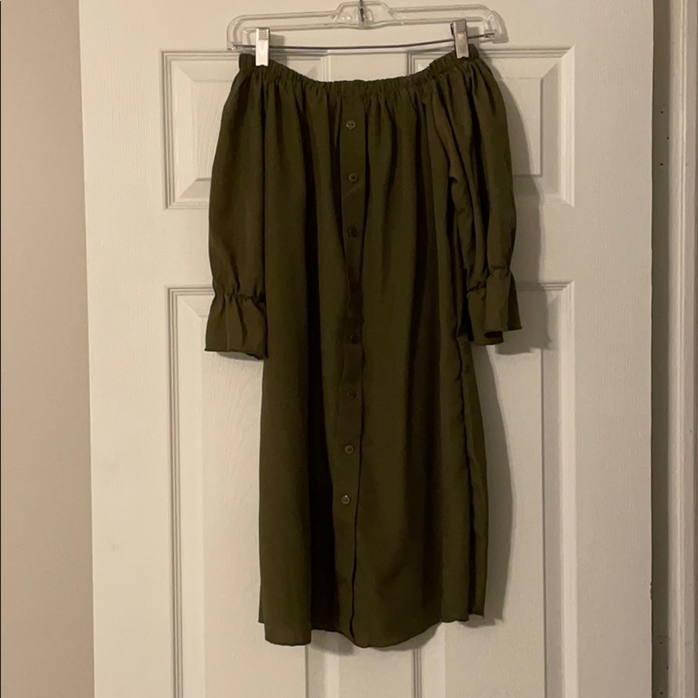 Green strapless button dress